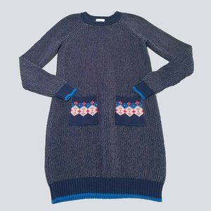 Hanna Andersson Girls Blue Front Pockets Long Sleeve Sweater Dress 10